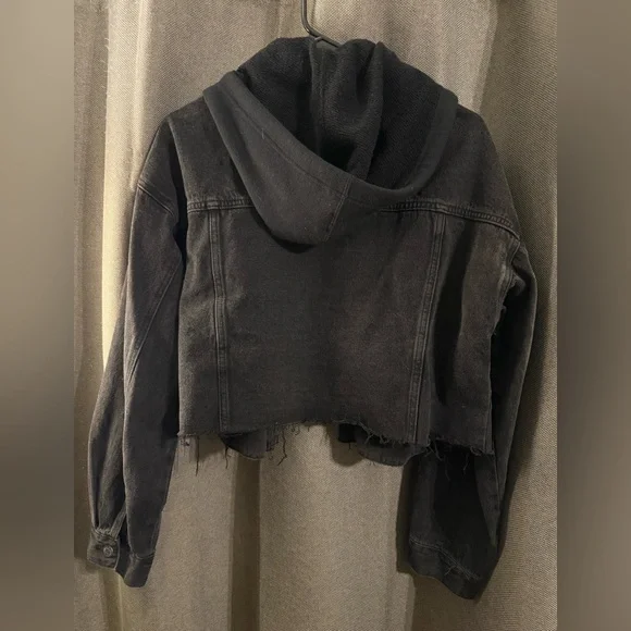 Forever 21 Black Denim Jacket with Hood - Picture 2 of 3